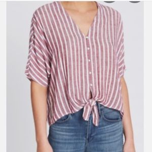 Rails Thea Tie Front Top Milos Stripe Linen Blend Casual Red White